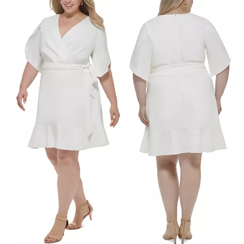 NEW DKNY Plus Size Tulip-Sleeve Belted Fit & Flare Dress 20W